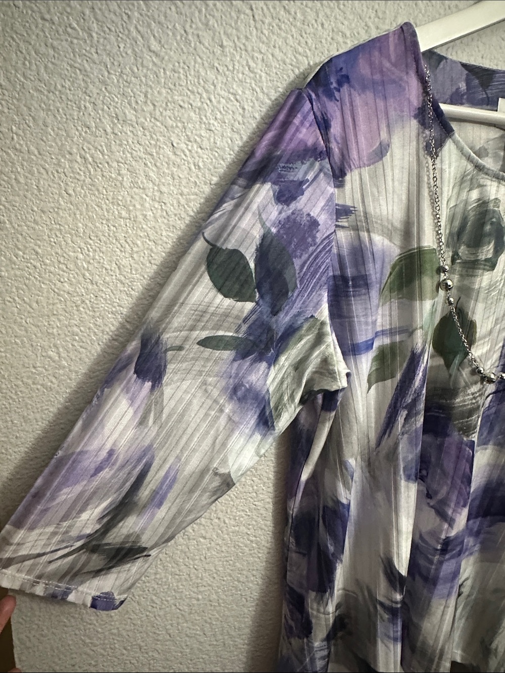 NEW Alfred Dunner Purple Gray Floral Top Necklace Tivoli Gardens Womens Large - Picture 3 of 8